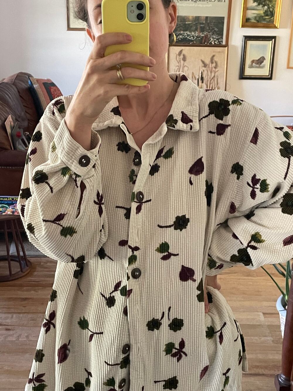 Vintage Floral Corduroy Utility Shirt Size Large
